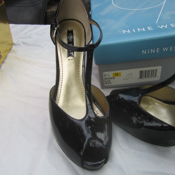 NINE WEST CLASSY "NWROISE90" BLACK PATENT DRESS HEEL 9.5M - Picture 2 of 7